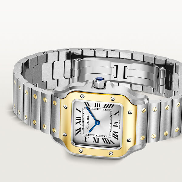Santos de Cartier 27 mm quartz en or jaune et acier inoxydable, petit mod&egrave;le